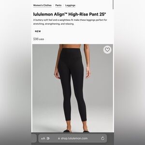 Lululemon Align 25in size 4 black Leggings